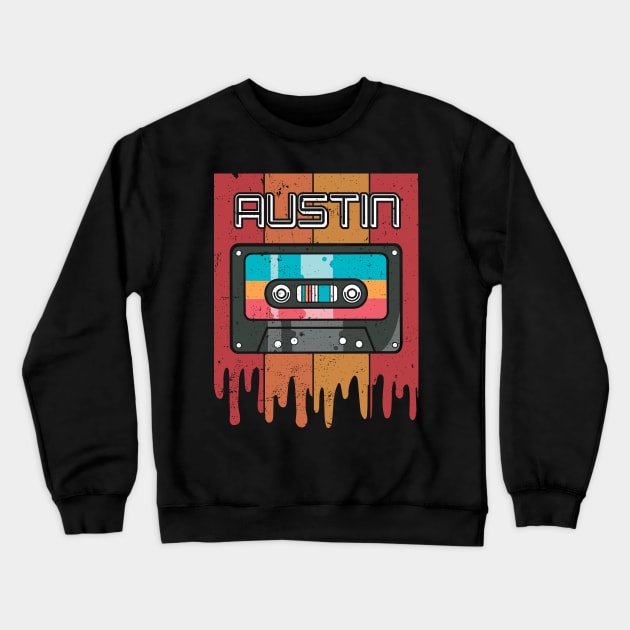 Classic Personalized Austin Proud Name Cassette Crewneck Sweatshirt by ElinvanWijland birds